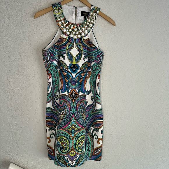 Laundry by Shelli Segal Dress Brunch Shower Paisley Beaded Halter Preppy - Picture 3 of 11